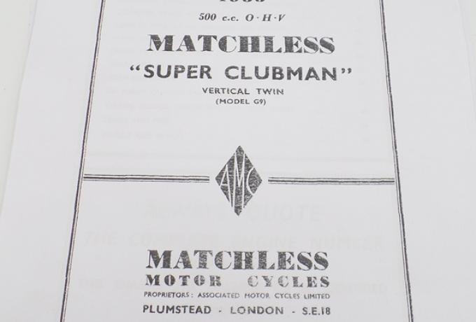 Matchless Super Clubman G9 1955  spares Catalogue Copy