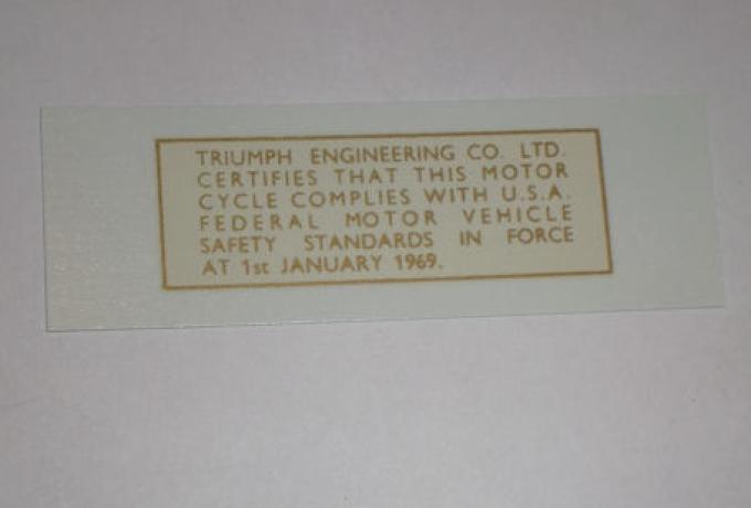 Triumph Panel Abziehbild / USA Sicherheits Standards 1969