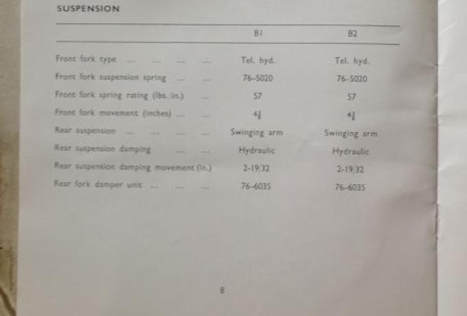 BSA Sunbeam Scooter Data, small Booklet