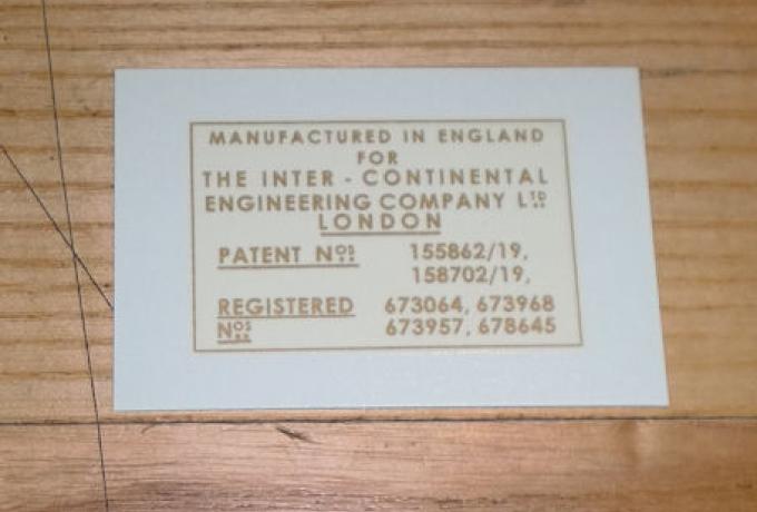 NER-A-CAR Patent Nummern Abziehbild für Kotflügel ab 1919
