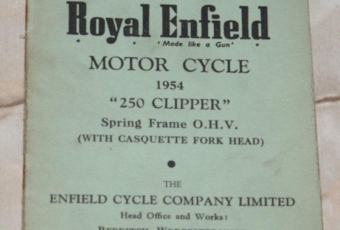 Spare and replacement parts for the Royal Enfield Motor cycle 1954 "250 Clipper"