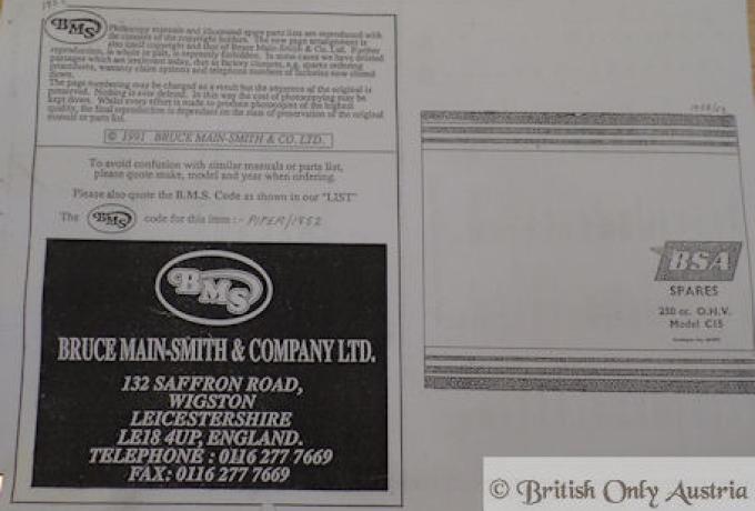 BSA C15 Parts Book 250cc OHV / Photocopy