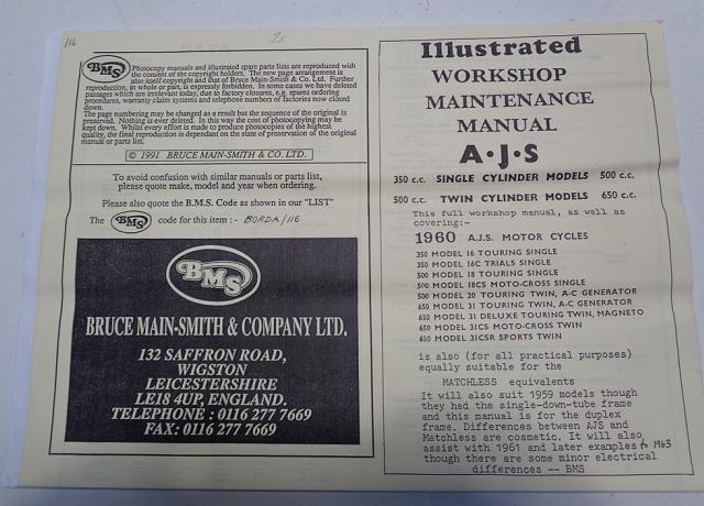 Illustrated Workshop Maintenance Manual AJS