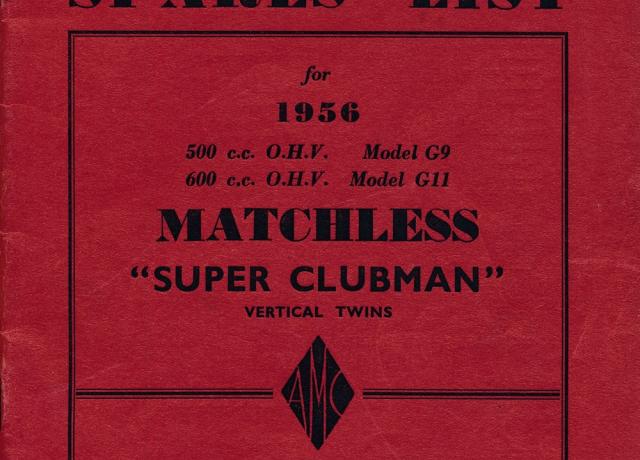 Matchless G9 Super Clubman Spares List 500 cc OHV 1956. copy