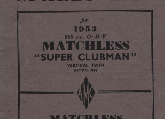 Matchless Parts Book Mod. 9 Super Clubman 1953 500 cc OHV Vertical Twin 