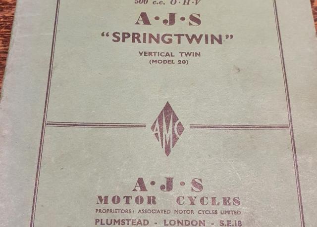 AJS Spring Twin Parts Book Copy 1954 Mod. 20 Vertical Twin 500 cc OHV