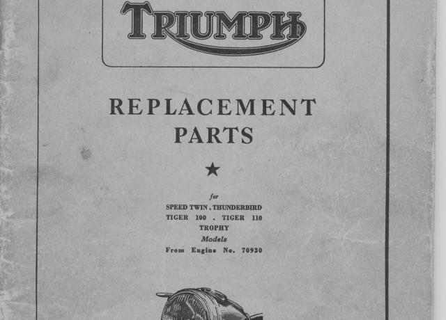 Triumph Replacement Parts Catalogue T100, T110, Trophy 1956. Copy