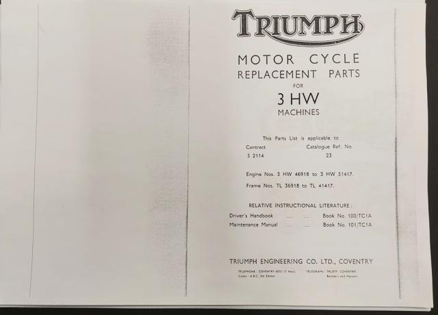 Triumph 3HW Replacement Parts Catalogue Ref. No. 23. Copy