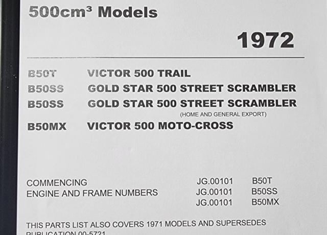 BSA B50 Parts Book 1972