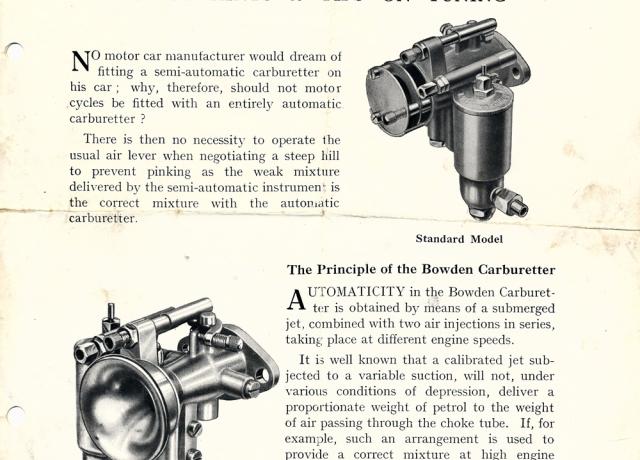 The Bowden Carburettor - Its principle and Working described