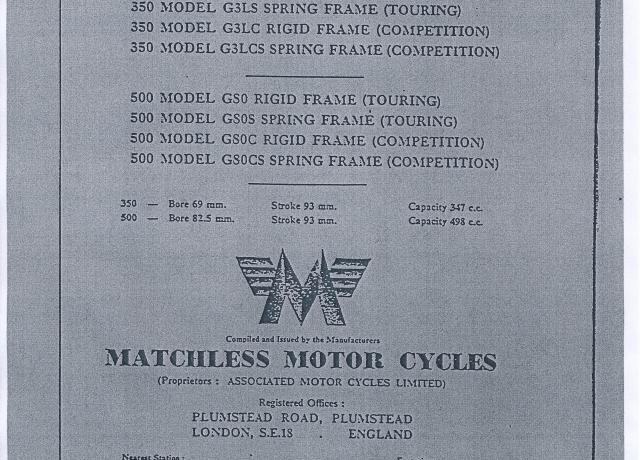 Spares List Matchless 1954 G3. G80 1954. Copy