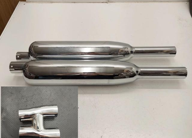 Triumph High Level Silencer. chrome / Pair with H-Piece. 