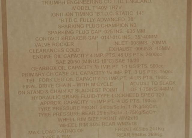 Triumph Specification Transfer Sheet