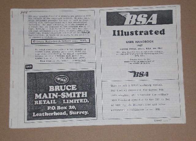 BSA Betriebsanleitung 1967 Motor Cycle, 350c.c., BSA B40 Mk.I /Kopie, Handbuch