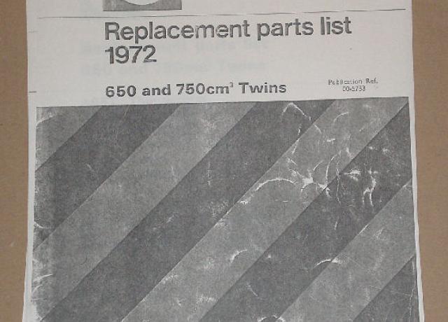 BSA Replacement Parts List 1972 A65/A70