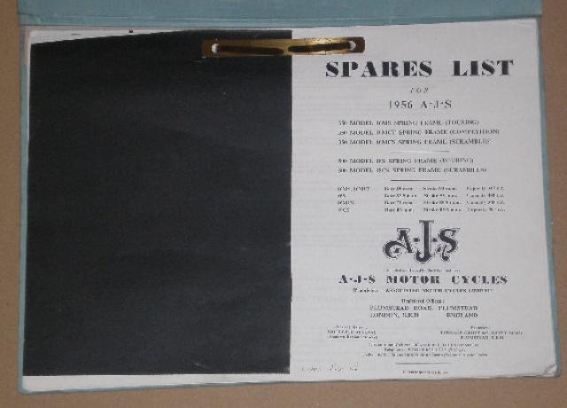 AJS Spares List for 1956, Teilebuch