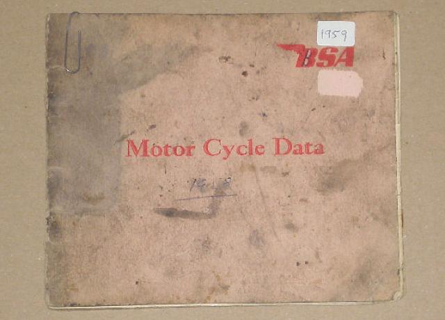 BSA Motor Cycle Data - 1959