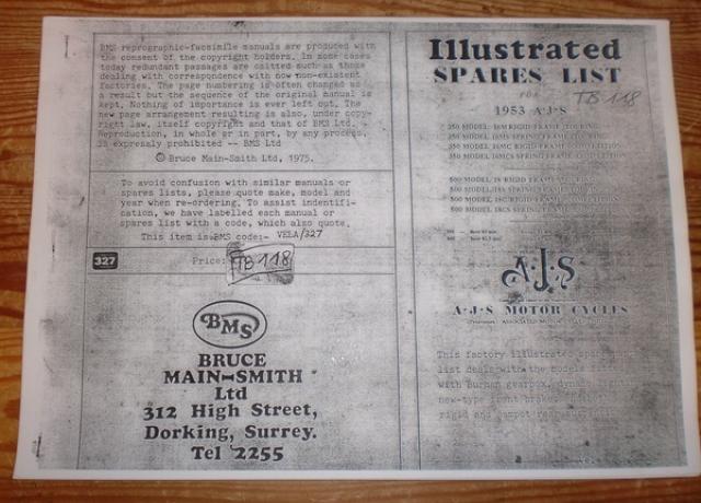 AJS Illustrated Spares List 1953 16M.16MS.16MC.16MCS.Mod.18.Mod.18S.Mod.18C.Mod.18CS, Teilebuch, Kop