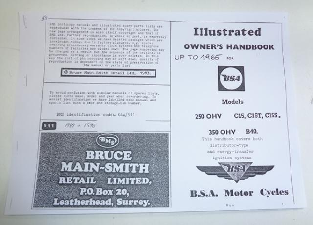 BSA Illustrated Owner's Handbook/350 OHV B40 pre 1965/Copy