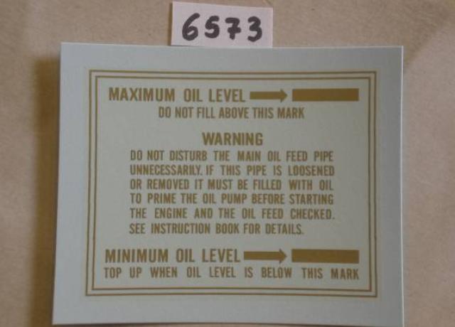 Velocette Abziehbild Minimum - Maximum Oil Level 1953/71