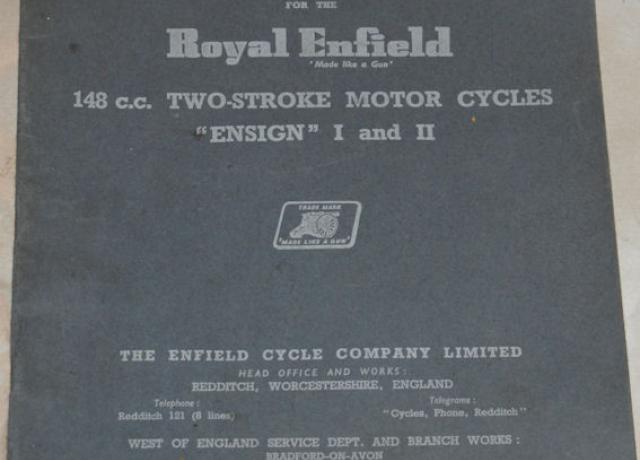 Workshop maintenance manual for the Royal Enfield 148 c.c two-stroke motor cycles "Ensign" 1 and 2