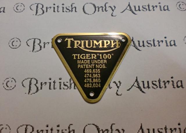 Triumph Patent Plate marked Tiger 100  -gold