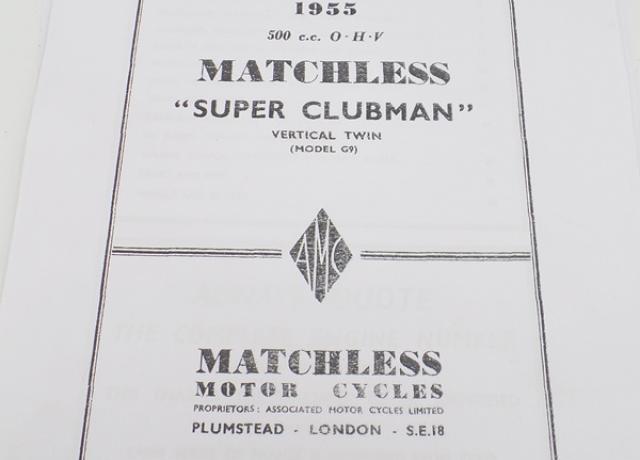 Matchless Super Clubman G9 1955  spares Catalogue Copy