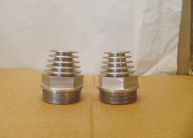 Brough Superior Valve Cap Firecone Cooling Tower 5 ribs- machined/Set 2 pieces