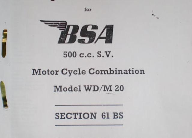 BSA 500ccm SV Model WD/M20 Section 61 BS Teilebuch Kopie