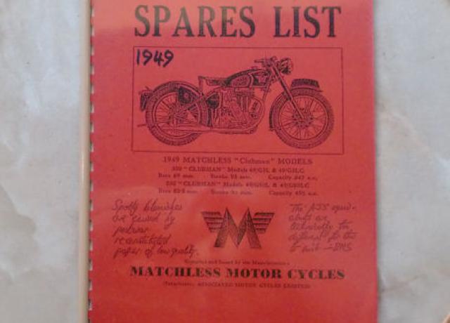 Matchless 1949 "Clubman" Models Spares List, Teilebuch
