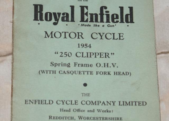 Spare and replacement parts for the Royal Enfield Motor cycle 1954 "250 Clipper"