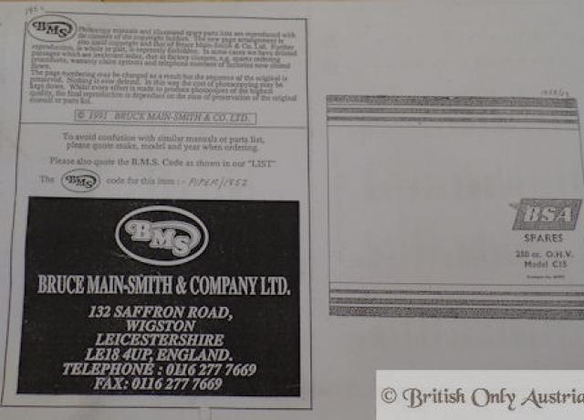 BSA C15 Parts Book 250cc OHV / Photocopy