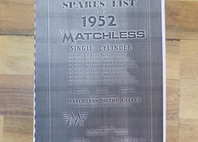 Matchless Single Cylinder 1952 Illustrated Spares List, Teilebuch Kopie